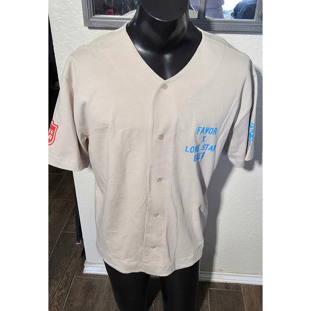 AS Colour Favor x Lone Star Beer Jersey Tan Button Up Shirt Mens Medium Texas